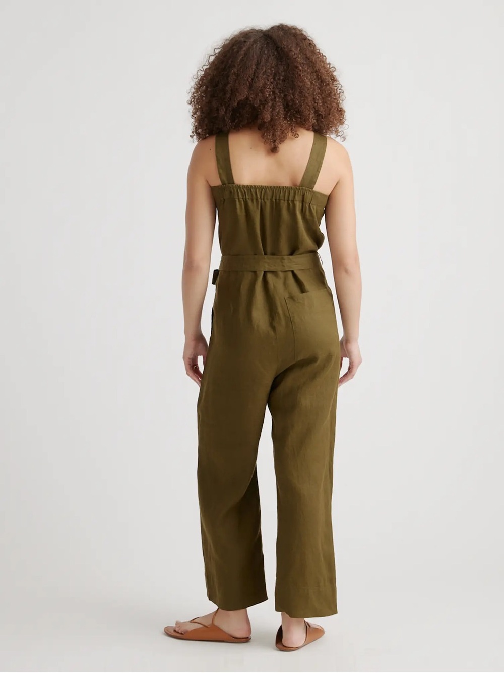 100% European Linen Square Neck Jumpsuit - Picture 5 of 11